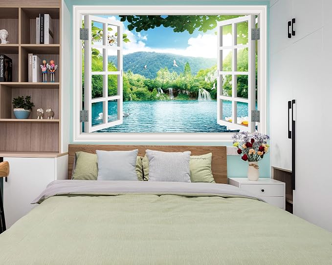 FLFK Fake Window Wall Sticker - Landscape Faux Window Wall Mural for Wall Decor, Stick and Peel Wall Decals,80"x60",Set of 5 Sheets - Image 3