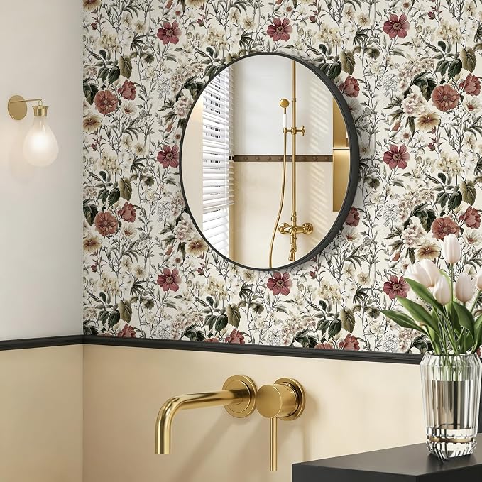 Livebor Vintage Floral Wallpaper Peel and Stick for Bathroom16.9 x 196.8" | Vintage Floral Contact Paper Flower Peel and Stick Wallpaper for Cabinets Waterproof Boho Self Adhesive Removable Decorative - Image 5