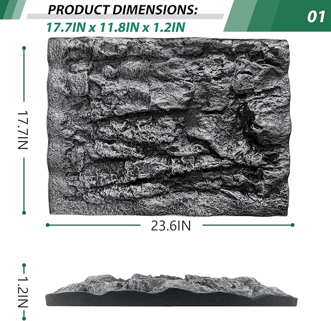 23.6x17.7in Rock Terrarium Background,3D Reptile Tank Background Board,Amphibian Stereo Backdrop Wall,Lizard Snake Gecko Spider Turtle Fish pet silo Background Decorative Panel(Grey) - Image 2