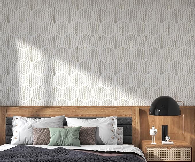 OSECAGE Geometric Peel and Stick Wallpaper Boho Contact Paper 17.3''×276'' | Modern Self Adhesive Wallpaper Removable White and Beige Wall Paper Decorative for Bedroom Bathroom Cabinets Decor Vinyl Roll - Image 6