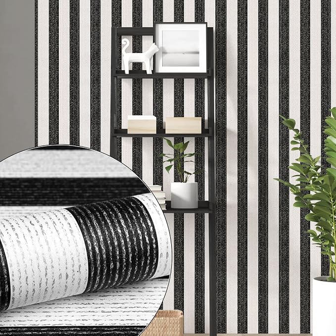 Black Stripe Peel and Stick Wallpaper 15.7" x 1180" | Black and White Striped Boho Self-Adhesive Contact Paper Removable Waterproof Wallpaper for Bedroom,Cabinets,Drawer Liners - Image 3