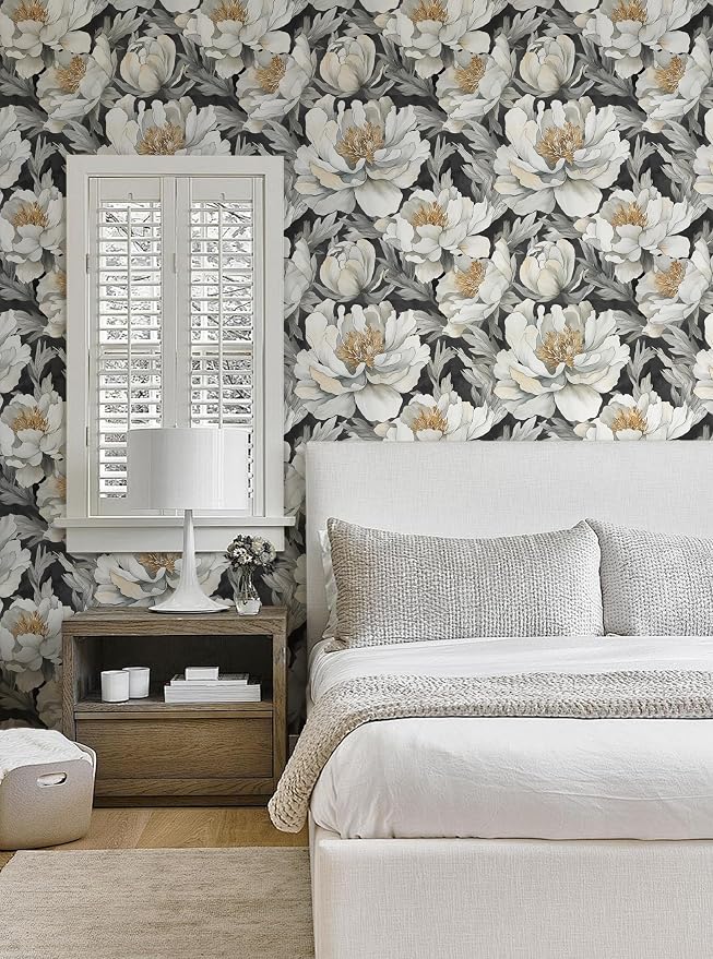 Safiyya Peel and Stick Wallpaper Black and White Floral Contact Paper Peel and Stick 17.3"x 78.7" Wall Paper Self Adhesive Removable Wallpaper for Bedroom Bathroom Vinyl Roll - Image 7