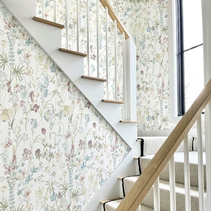 Blue Floral Peel and Stick Wallpaper Boho Leaf Self Adhesive Wallpaper | 16.9" x118" DIY Removable Contact Paper Botanical Flower Leaf Wall Paper Decoration for Bedroom Wall Cabinets Waterproof - Image 4
