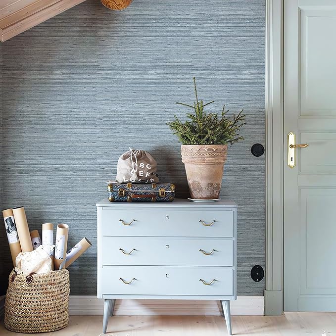 HueBurst Grasscloth Peel and Stick Wallpaper 17.3" x 394" Blue Textured Grasscloth Wall Paper Renter Friendly Wallpaper Self Adhesive Removable for Bathroom Bedroom - Image 4