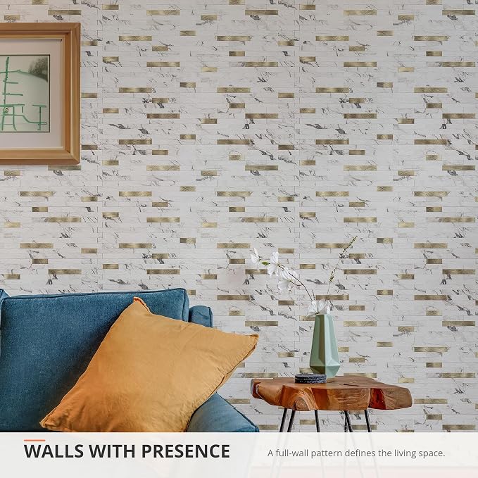StyloVue 20 Sheets Peel and Stick Backsplash for Kitchen, Volakas White Marble Look with Gold Metal, Stick on Tile for Kitchen Backsplash, RV, Fireplace - Image 9