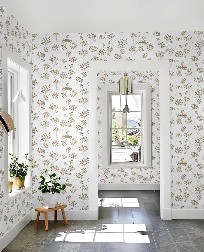 Hopepak Floral Peel and Stick Wallpaper Beige Contact Paper for Bedroom Leaf Removable Self Adhesive Wall Paper for Bathroom Modern Wallpaper for Walls Cabinets Shelf Liner Vinyl 17.3" x 78.7" - Image 4