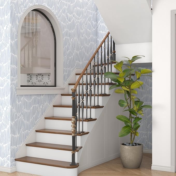 Theper Blue Contact Paper Modern Peel and Stick Wallpaper Boho 17.3"×197" | Striped Wallpaper Self Adhesive Removable Wall Paper for Bedroom Waterproof White and Blue Wallpapers Vinyl Roll - Image 7