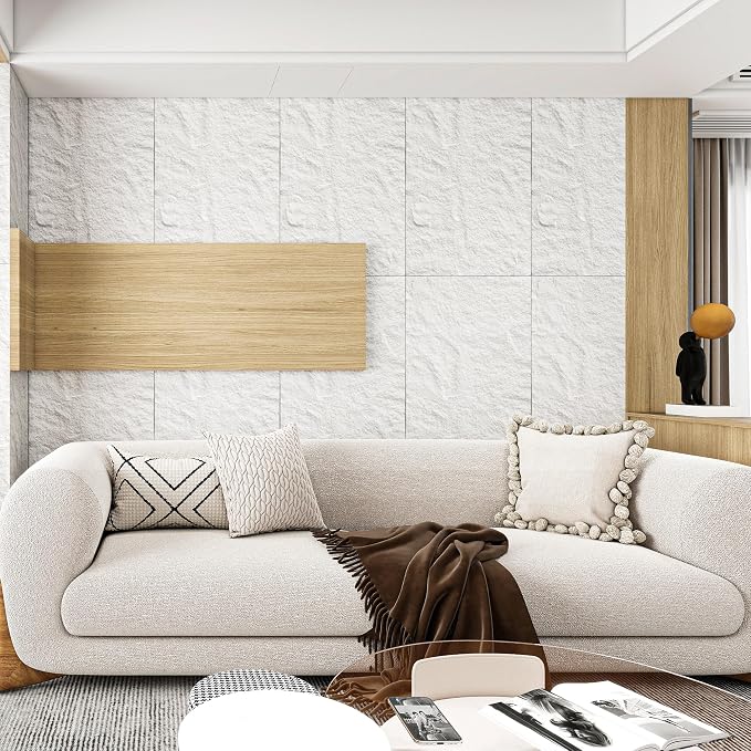 3D Faux Stone PU Wall Panels for Interior Decor, 4 Pieces, White | Cement Texture Accent Wainscoting Panel for Home, Office, 47.2" × 23.6" - Image 5