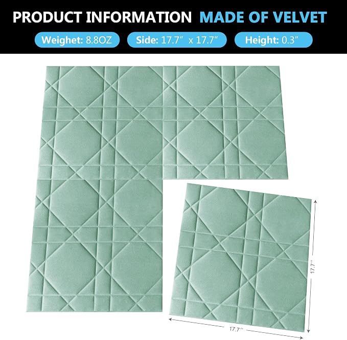 Velvet 3D wall Panels for Interior wall Decor Peel and Stick, Soundproof Geometric Textured 3D Wall Panels for Living Room, Bedroom, TV Background 17.7" x 17.7" 12pcs (Green) - Image 8
