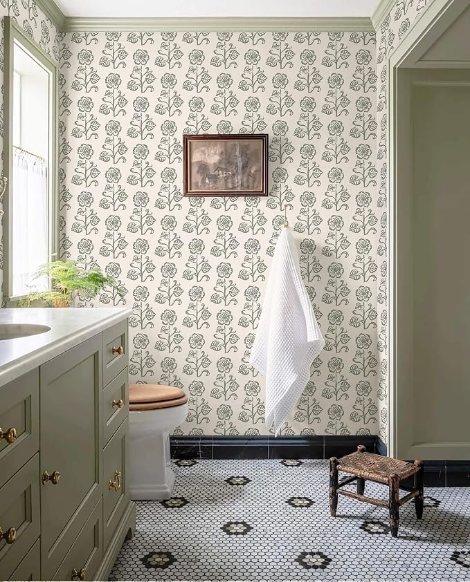 Dimoon Vintage Peel and Stick Wallpaper Beige Taupe Floral Contact Paper 17.3''x394'' Retro Cottage Wallpaper Boho Removable Renter Friendly Embossed Wall Paper for Bathroom Bedroom Decor Vinyl - Image 9
