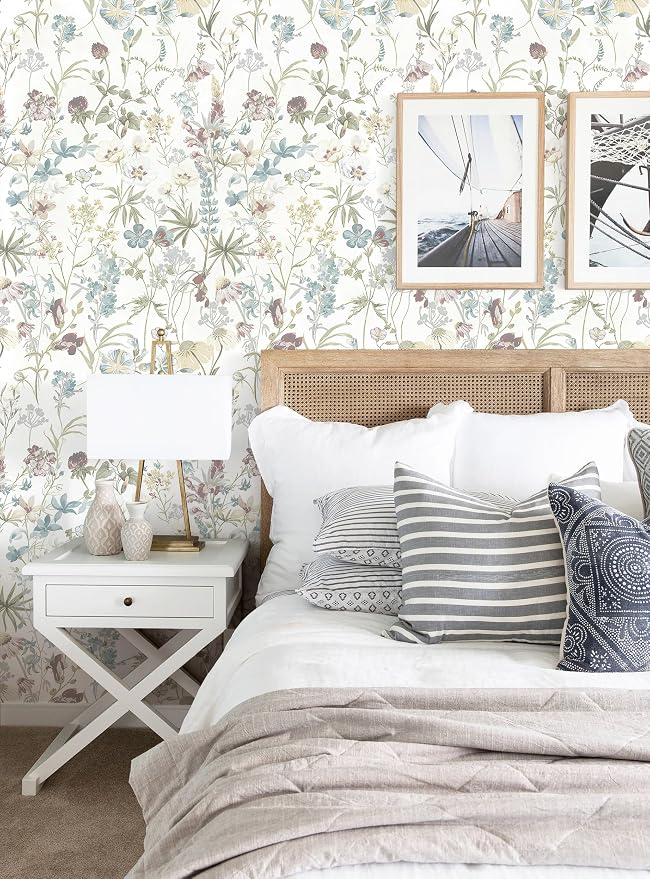 Blue Floral Peel and Stick Wallpaper Boho Leaf Self Adhesive Wallpaper | 16.9" x197" DIY Removable Contact Paper Botanical Flower Leaf Wall Paper Decoration for Bedroom Wall Cabinets Waterproof - Image 3