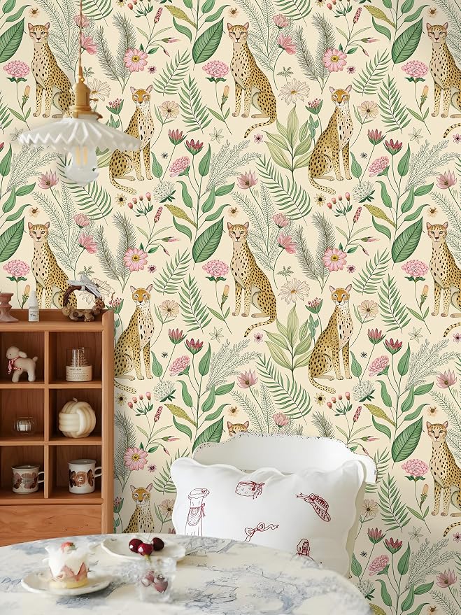 Floralplus Peel and Stick Wallpaper Leopard Removable Wallpaper | Renter Friendly Wallpapers Self Adhesive Animal Floral Contact Paper for Accent Wall 17.5 x 118 in - Image 3