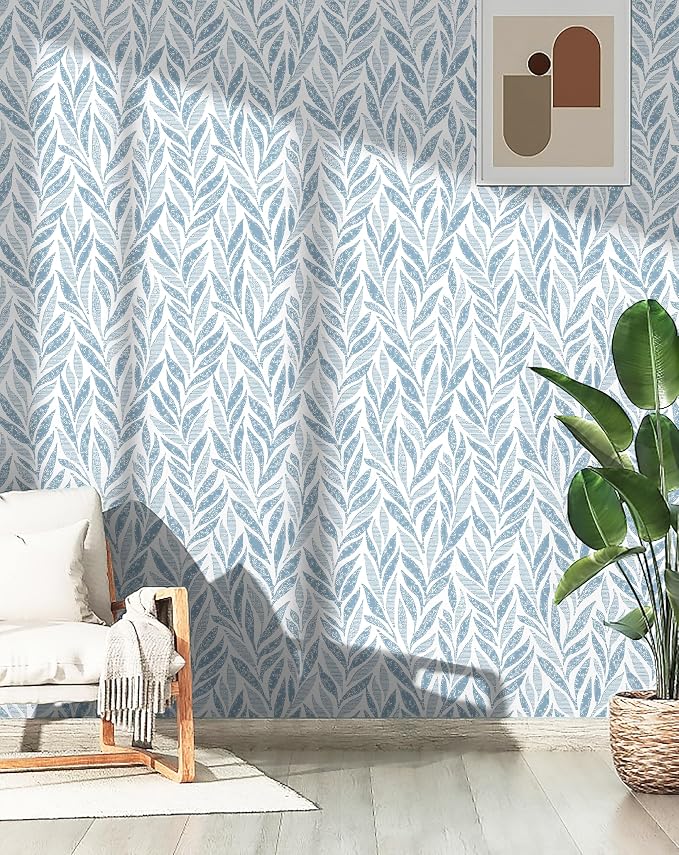 Safiyya Peel and Stick Wallpaper Boho Contact Paper Peel and Stick Modern Bathroom Wall Paper for Bedroom Blue and White Wallpaper Self Adhesive Removable Vinyl Roll 118"x17.3" - Image 2
