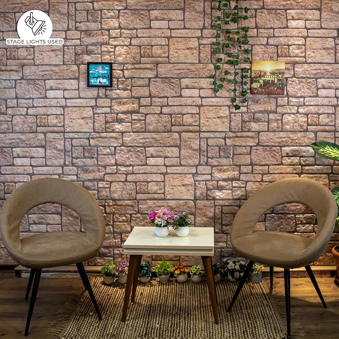 Dundee Deco 3D Wall Panels Faux Brick - Cladding, Beige Stone Look Wall Paneling, Styrofoam Facing for Living Room, Kitchen, Bathroom, Balcony, Bedroom, Set of 5, Covers 27 sq ft - Image 4