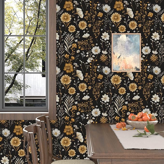 Laatse Floral Leaf Vintage Wallpaper Peel and Stick 17.5"x 118",Black | Self Adhesive/Removable/Waterproof/Thick Vinyl Contact Paper for Bathroom Bedroom Shelf Cabinet Drawer,Prepasted,Easy Peel - Image 4