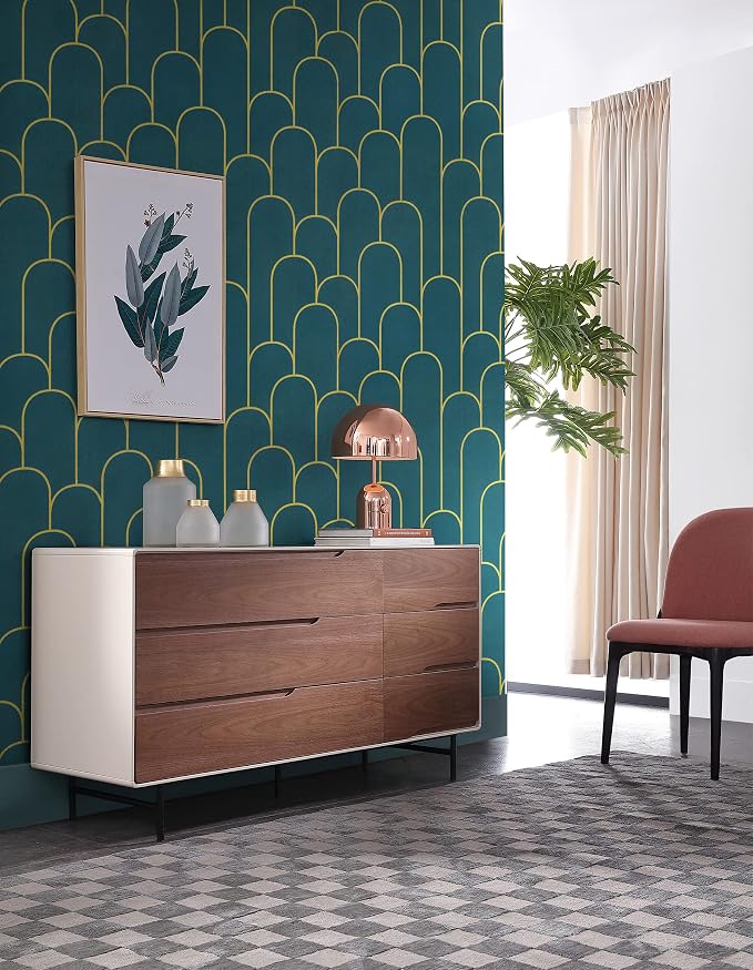 Yasinet Peel and Stick Wallpaper Green and Gold Wallpaper Dark Green Contact Paper Modern Geometric Removable Self Adhesive Wall Paper for Bedroom/Cabinet Waterproof for Bathroom Vinyl 197" x 17.3" - Image 9