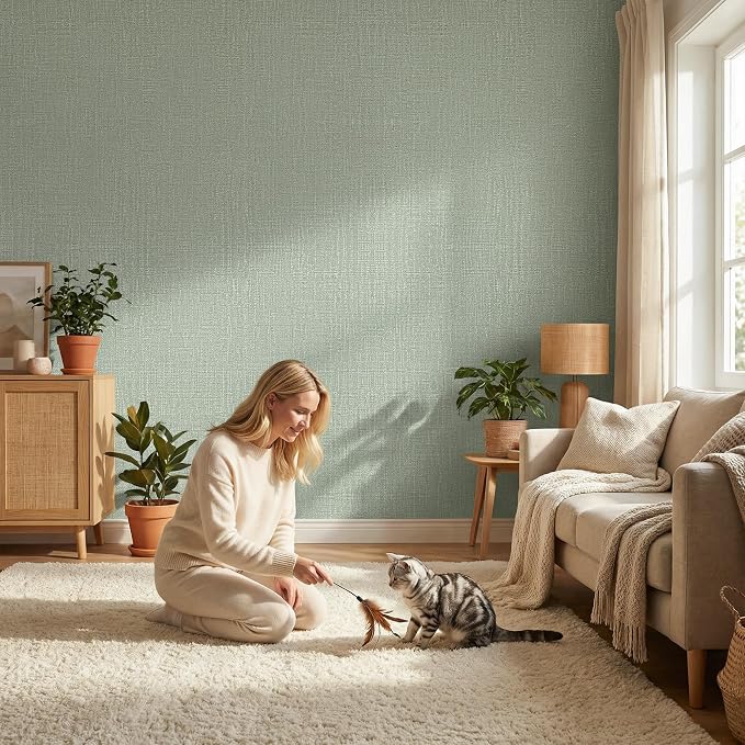 WADILE Grasscloth Peel and Stick Wallpaper 15.7in x 787.4in, Textured Contact Paper for Cabinets, Faux Linen Wall Paper Pull and Stick, Fabric Vinyl Wallpaper Self Adhesive Light Green | Textured contact paper, Faux linen, Vinyl material, Cabinets, Sel... - Image 7