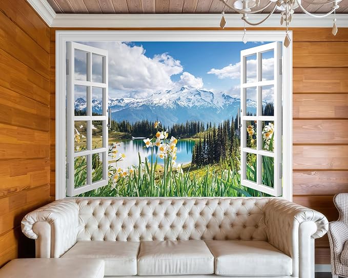 FLFK Fake Window Wall Mural - Spring Faux Window Wall Sticker for Wall Decor, Stick and Peel Wall Decals,80"x60",Set of 5 Sheets - Image 4