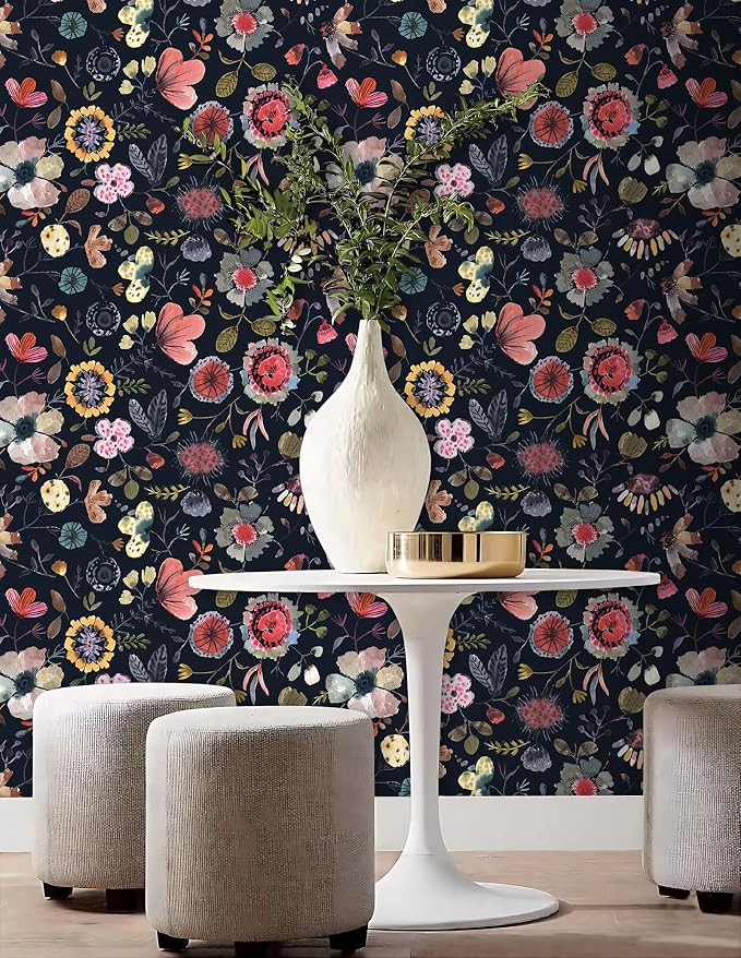 Wallpaper Peel and Stick Floral Wall Paper Removable Waterproof Blue/Red/Yellow Contact Paper for Bedroom Cabinets Shelf Drawers Renter Friendly 17.3" x 118" - Image 3