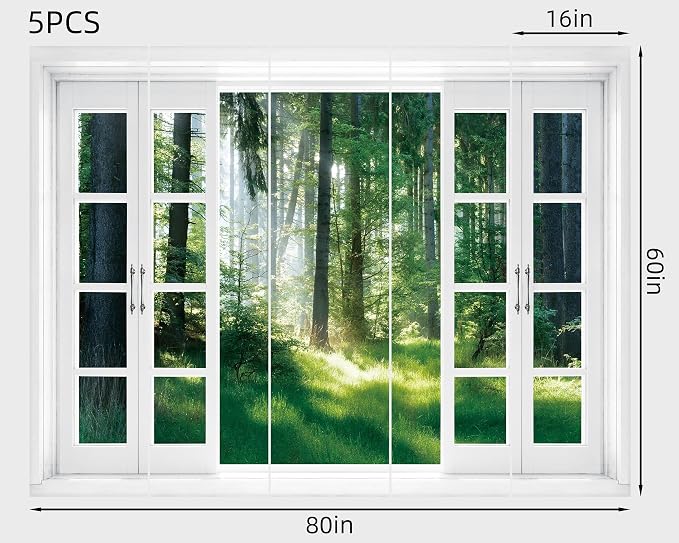 FLFK Fake Window Wall Mural - Nature Scene Forest Peel and Stick Decal, 80 x 60 inches, Set of 5 Sheets - Image 2