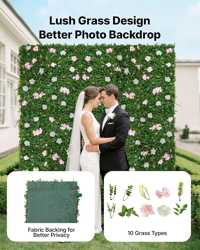 VEVOR Artificial Luxury‌ Flower Wall Backdrop, 2 PCS, Each Panel 2 x 8 ft, Gorgeous 3D Silk Floral Backdrop Pet Friendly, Easy Installation Flower Wall Panel for Wedding, Event, Party,Mixed Leaf - Image 2