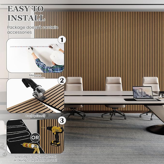6 Pack Wood Salt Acoustic Wall Panels 94" x 7.9" x 0.8", Natural Oak | 3D Fluted Soundproof Wooden Wall Panel, Sound-absorbing Wall Decor for Home Theater Studio Office Bedroom - Image 7