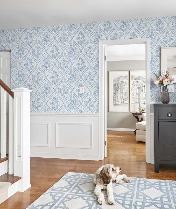 Toduso Peel and Stick Wallpaper Vintage Wall Paper Blue and White Contact Paper Floral Removable Wallpaper for Bathroom Bedroom Flower Waterproof Self Adhesive Vinyl Drawer Decor 17.3"x393.7" - Image 5