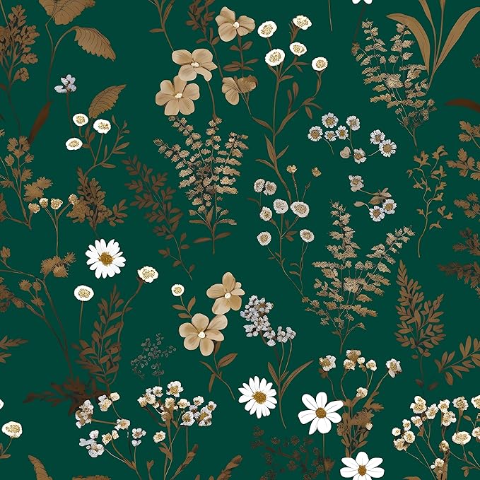 Laatse Vintage Dark Green Gold Floral Peel and Stick Wallpaper 17.5"x118" | Self Adhesive/Removable/Waterproof/Thick Vinyl Contact Paper for Bathroom Bedroom Shelf Cabinet Drawer,Prepasted,Easy Peel by Laatse