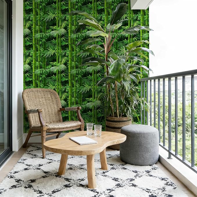 Vintage Green Bamboo Wallpaper Botanical Peel and Stick Wallpaper | Lush fresh green bamboo and palm foliage print, Removable waterproof vinyl wall covering, bedroom accent wall decor - Image 6