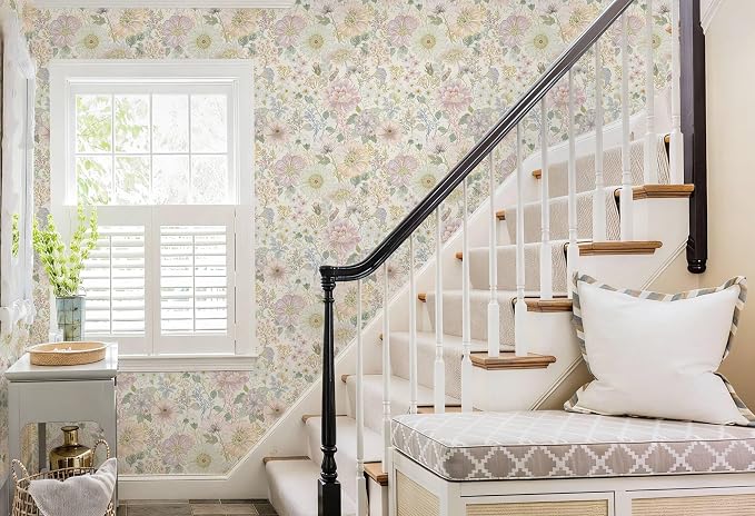 Dimoon Peel and Stick Wallpaper Floral Pink Contact Paper Cottage Wallpaper Modern Boho Farmhouse Removable Renter Friendly Waterproof Wall Paper for Cabinets Kitchen Botanical Vinyl 197" x 17.3" - Image 5