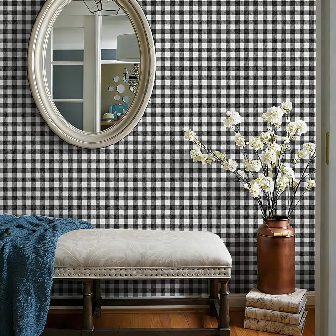 Heroad 17.3"x393" Plaid Peel and Stick Wallpaper Black and White Wall Paper Mosaic Checkered Contact Paper Self Adhesive Removable Wallpaper for Bathroom Laundry Room Waterproof Decor Vinyl Roll - Image 6