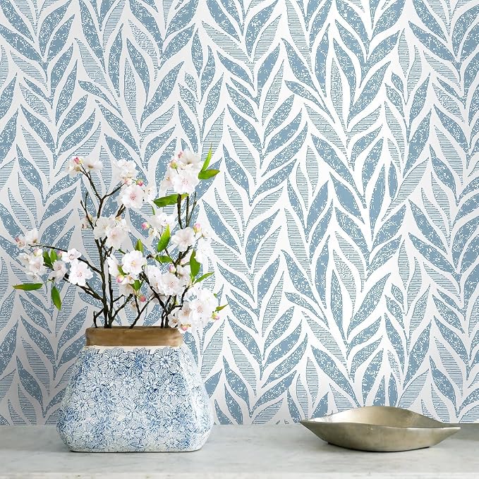 Safiyya 787"x17.3" Blue Peel and Stick Wallpaper Boho Contact Paper Modern Stick on Wallpaper for Bathroom Adhesive Kitchen Wall Paper Vinyl Rolls by SAFIYYA