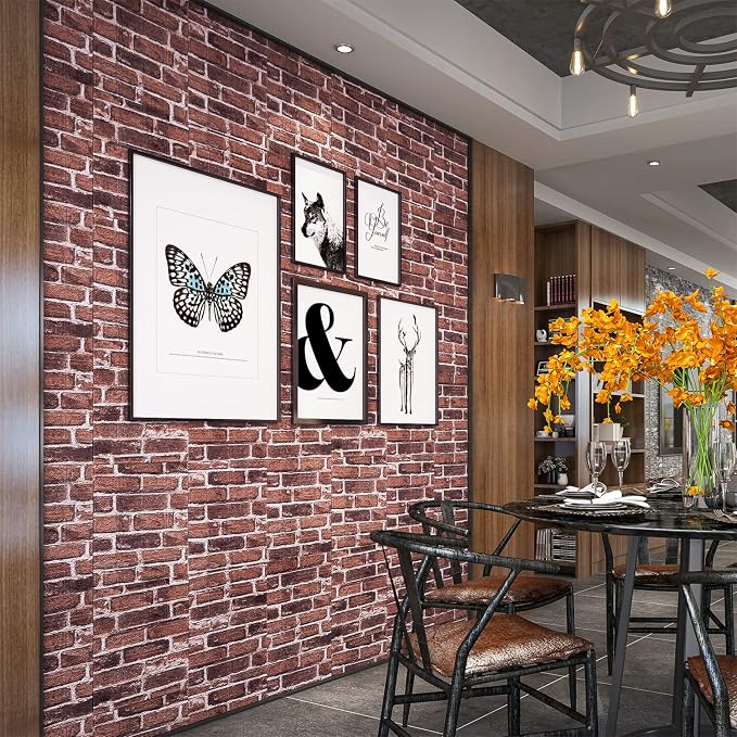 20PCS 3D Wall Panels Peel and Stick 3D Brick Wallpaper Peel and Stick Faux Stone Wall Panel Foam Brick Self-Adhesive Wallpaper (Red,20pcs) - Image 3