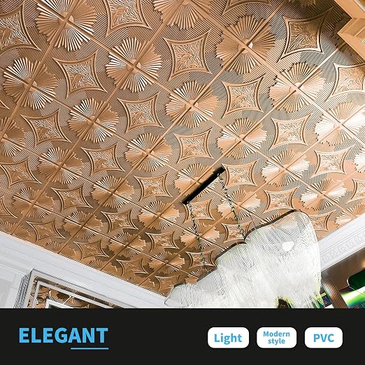 Art3d 12-Pack Waterproof 3D Drop Ceiling Tiles, 24 x 24 in, Bronze | PVC, Lightweight, No Sag and Breakage, Easy to Clean, Compatible with Grid System, Perfect for Basement, Kitchen - Image 2