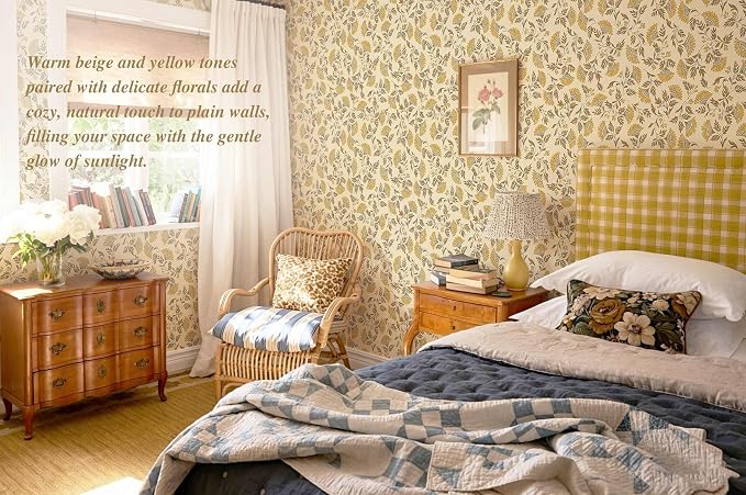 Dimoon Vintage Peel and Stick Wallpaper Floral Contact Paper Farmhouse 78.7×17.3" | Grandma Chic Cute Yellow Flower Wallpaper Renter Friendly Removable Wall Paper for Bathroom Kitchen Vinyl - Image 6