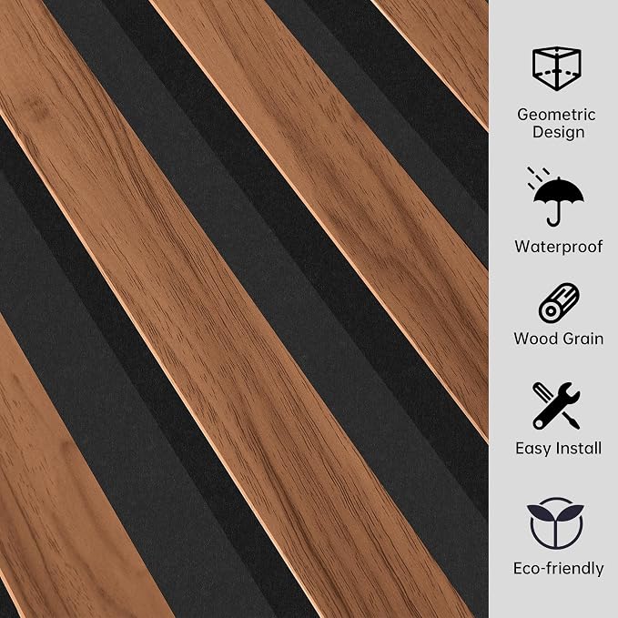 106” x 15.7” Canyon Walnut 3D Wood Wall Panels, Peel and Stick Self-Adhesive Wall Panels for Interior Accent Walls, Waterproof WPC Wall Panels, Covers 92 Sq. Ft. (Set of 8) - Image 7