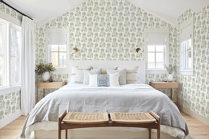 Dimoon Vintage Peel and Stick Wallpaper Sage Green Floral Contact Paper 17.3''x78.7'' Retro Cottage Beige Wallpaper Boho Removable Renter Friendly Embossed Wall Paper for Bathroom Bedroom Decor Vinyl - Image 6