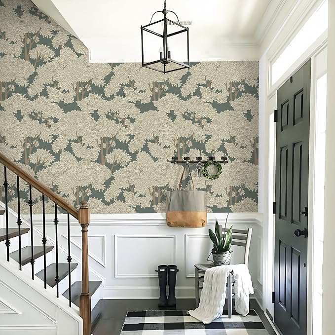 Sage Green Forest Jungle Tree Peel and Stick Wallpaper 17.7"x 393.7" Waterproof Woodland Decor Wall Mural for Bathroom Bedroom Home Wall Decoration - Image 4