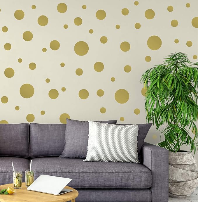 Create-A-Mural Polka Dot Wall Stickers, Vinyl Circle Dot Decals for Bedroom, Girls Room Peel and Stick Kids Room Decor, Birthday Gift (Gold) by Create-A-Mural