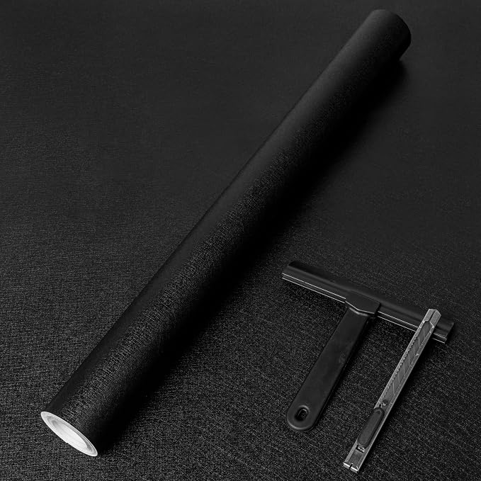 Black Wallpaper Peel and Stick with Tools, Matte Black Contact Paper | Self-Adhesive and Removable 17.7'' x 590.5'', Thickened Wall Paper for Cabinets, Drawers and Countertop by practicalWs