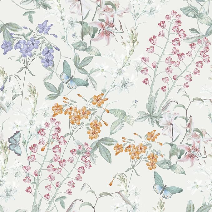 Dimoon 78.7"x17.3" Floral Wallpaper Beige Peel and Stick Wallpaper Cream Neutral Boho Contact Paper Botanical Wildflower Morden Cottage Renter Friendly Bathroom Flower Kitchen Self Adhesive Vinyl by DIYYOURMOON