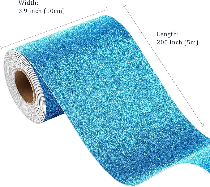 FunStick Ocean Blue Glitter Wallpaper Border Peel and Stick Removable Wall Paper Borders for Bathroom Mirror Frame Border Sticker Blue Glitter Contact Paper Border for Bedroom Walls Waterproof 3.9x200 - Image 7