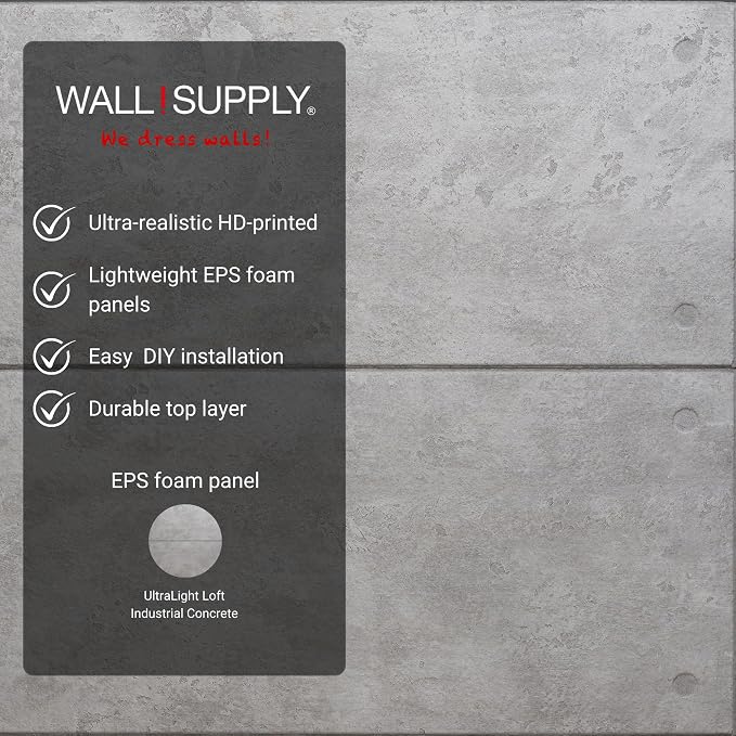 Wall!Supply 3D Wall Panels – Industrial Concrete Loft Style – Lightweight Foam (EPS) – Wallpaper Alternative for Living Room, Bedroom & Office – Easy DIY Installation – 4 Pack, Covers 25.84 Sq Ft | Lightweight EPS Foam, Wallpaper Alternative, Easy DIY ... - Image 3