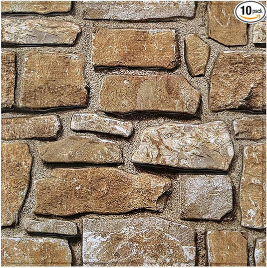 Commomy Faux Stone Peel and Stick Wall Panels | Ultralight Thin PVC Fake Rock Wallpaper DIY Wall Covering Decorative Tiles for Kitchen Backsplash,Bedroom (Covers 9.7 sq.ft) by CommomyDecor