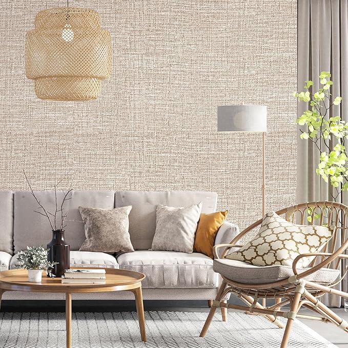 Khaki Grasscloth Peel and Stick Wallpaper 17.3"x300" Faux Linen Textured Contact Paper Removable Self Adhesive Vinyl Wallpaper for Bedroom Bathroom - Image 5