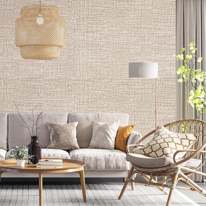 Khaki Grasscloth Peel and Stick Wallpaper 17.3"x480" Faux Linen Textured Contact Paper Removable Self Adhesive Vinyl Wallpaper for Bedroom Bathroom Kitchen Cabinets - Image 5