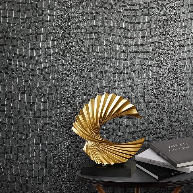 Zeeko Black Crocodile Peel and Stick Wallpaper 17.3" x 118" | Textured Embossed Contact Paper Removable Waterproof Self Adheisve Wall Paper for Cabinet Bedroom Bathroom by Zeeko