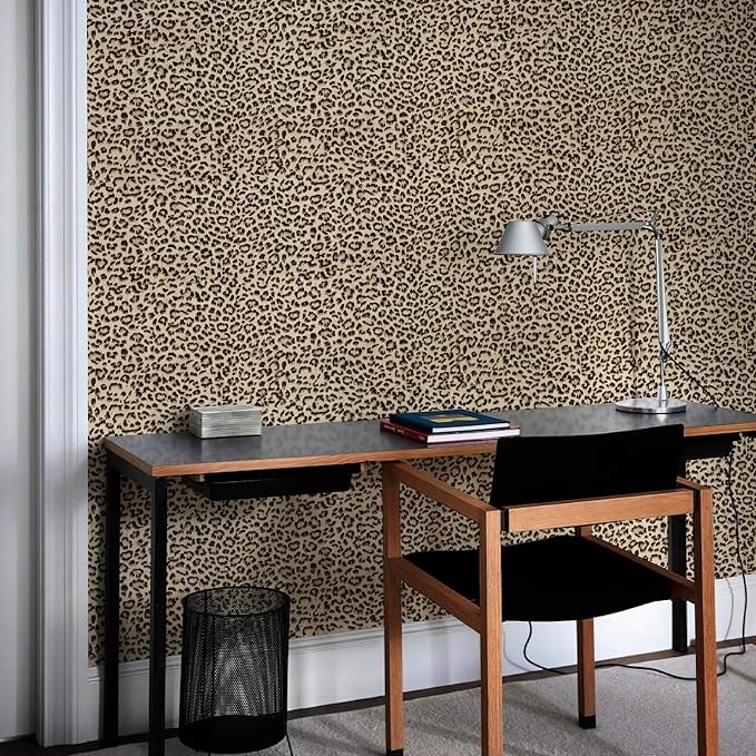 JiffDiff Leopard Print Peel and Stick Wallpaper, Waterproof Removable Self Adhesive Textured Wall Paper, Yellow Unique Funky Cheetah Contact Paper for Bedroom and Bathroom 480"X17.3"(57.6 sq. ft) - Image 8