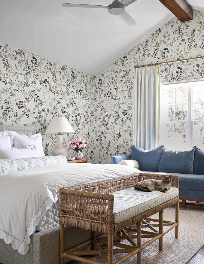Heroad Green Leaf Wallpaper Peel and Stick Vintage Botanical Floral Contact Paper 17.3''x393'' Neutral Farmhouse Wall Paper Self Adhesive Removable Wallpaper for Bathroom Bedroom Watercolor Decor - Image 7