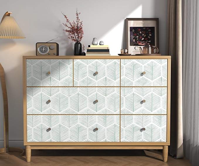 OSECAGE Modern Peel and Stick Wallpaper Boho Contact Paper 17.3''×197'' | Geometric Self Adhesive Wallpaper Removable White and Green Wall Paper Decorative for Bedroom Bathroom Cabinets Decor Vinyl - Image 5